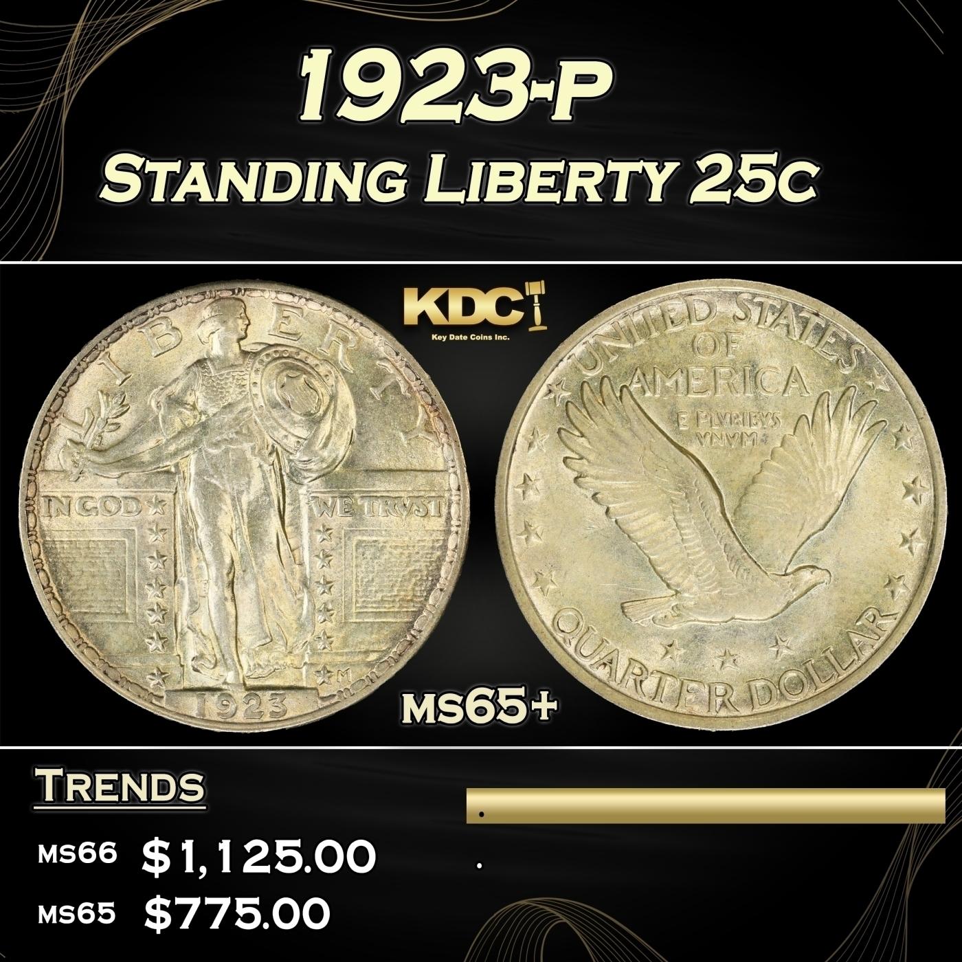 1923-p Standing Liberty Quarter 25c ms65+ SEGS