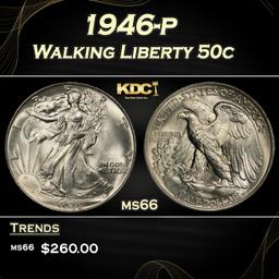 1946-p Walking Liberty Half Dollar 50c Grades ms66