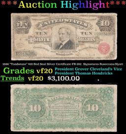 1886 $10 Red Seal Silver Certificate "Tombstone" FR-292  Grades vf20 Signatures Rosecrans/Hyatt