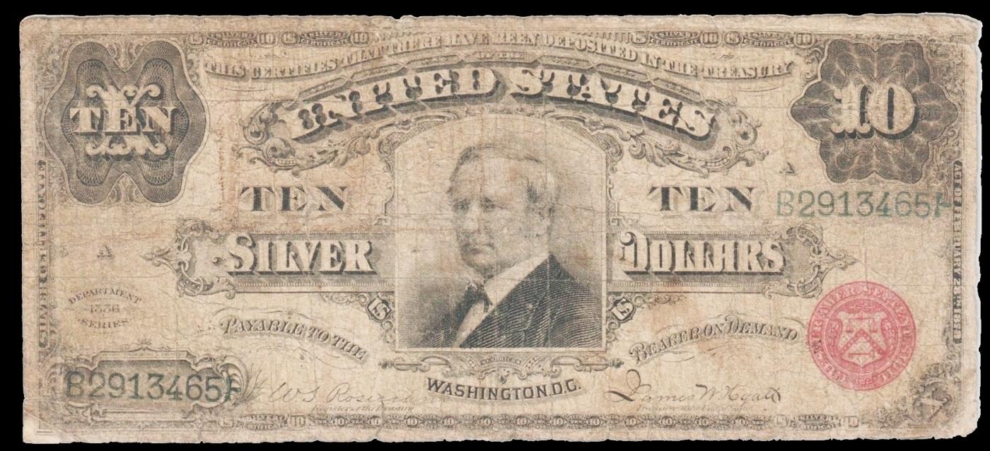 1886 $10 Red Seal Silver Certificate "Tombstone" FR-292  Grades vf20 Signatures Rosecrans/Hyatt