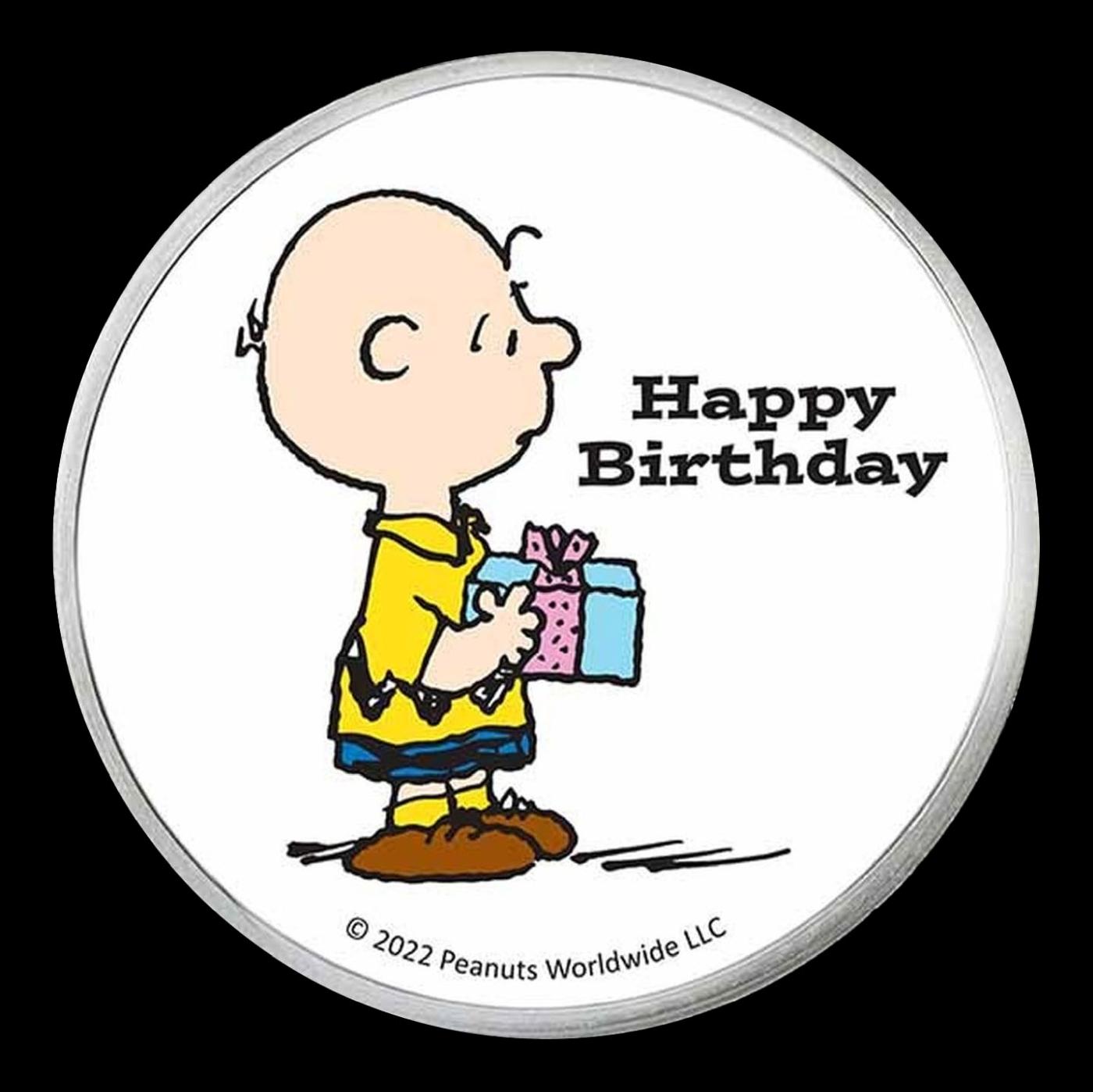 Charlie Brown Happy Birthday Peanuts Colorized Style - 1 oz Silver Round Round