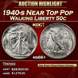 1940-s Walking Liberty Half Dollar Near Top Pop 50c ms66+ SEGS