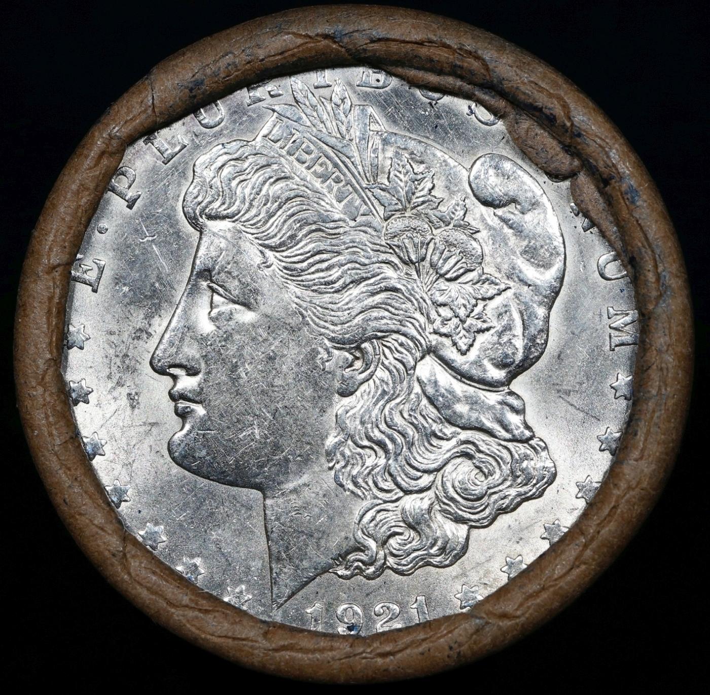 Full solid date 1921-p Uncirculated Morgan silver dollar roll, 20 coins