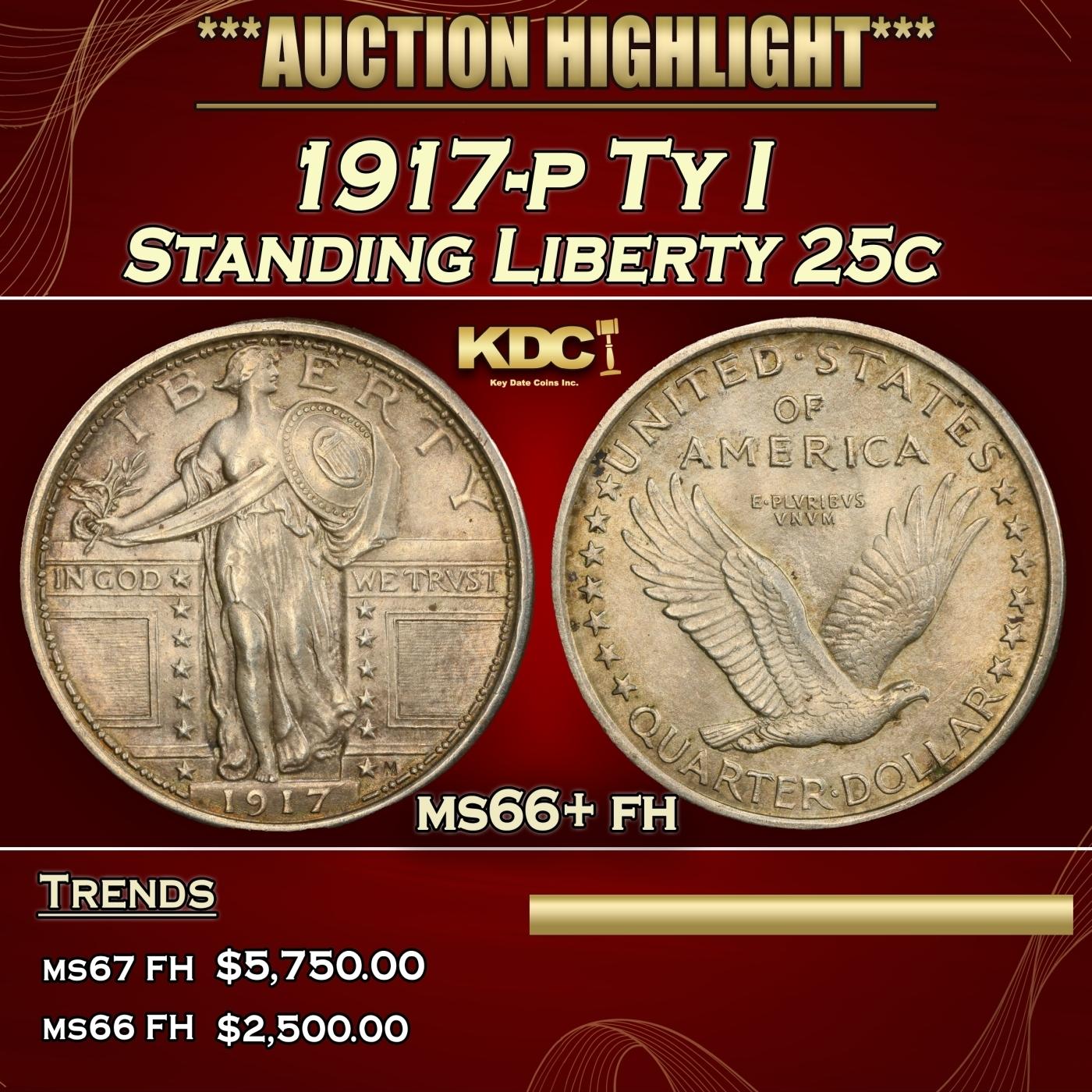 1917-p Ty I Standing Liberty Quarter 25c ms66+ fh SEGS