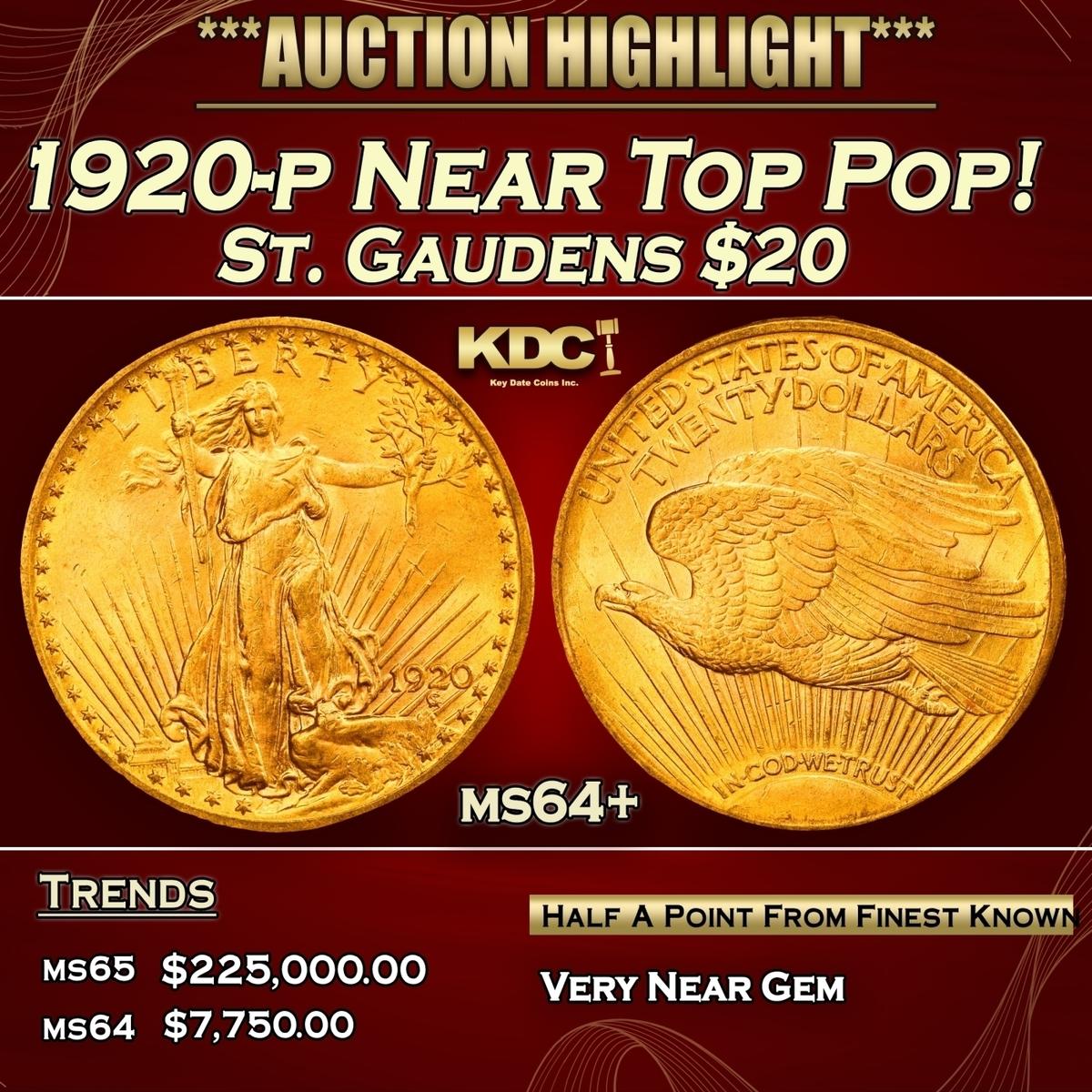 1920-p Gold St. Gaudens Double Eagle Near Top Pop! $20 ms64+ SEGS