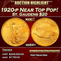 1920-p Gold St. Gaudens Double Eagle Near Top Pop! $20 ms64+ SEGS