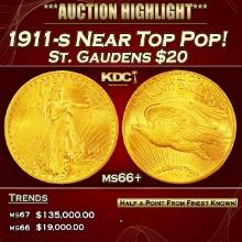 1911-s Gold St. Gaudens Double Eagle Near Top Pop! $20 ms66+ SEGS