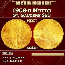 1908-d Motto Gold St. Gaudens Double Eagle $20 ms66+ SEGS