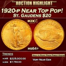 1920-p Gold St. Gaudens Double Eagle Near Top Pop! $20 ms64+ SEGS