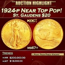 1924-p Gold St. Gaudens Double Eagle Near Top Pop! $20 ms67+ SEGS
