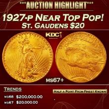 1927-p Gold St. Gaudens Double Eagle Near Top Pop! $20 ms67+ SEGS