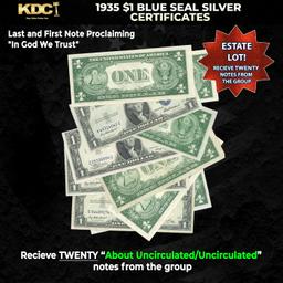 20x 1935 $1 Blue Seal Silver Certificates Grades AU/CU