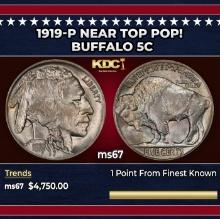 1919-p Buffalo Nickel Near Top Pop! 5c ms67 SEGS