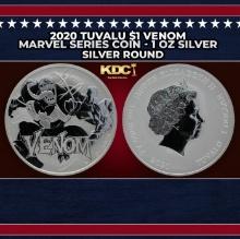 2020 Tuvalu $1 Venom Marvel Series Coin - 1 oz Silver Round Round