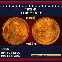 1912-p Lincoln Cent 1c Grades ms65 rd