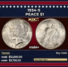 1934-s Peace Dollar $1 ms64+ USCG
