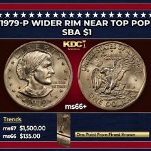 1979-p Wider Rim Susan B. Anthony Dollar Near Top Pop $1 ms66+ SEGS