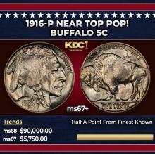 1916-p Buffalo Nickel Near Top Pop! 5c ms67+ SEGS