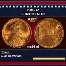 1916-p Lincoln Cent 1c Grades ms66 rd
