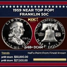 1959 Proof Franklin Half Dollar Near Top Pop! 50c pr68+ DCAM SEGS