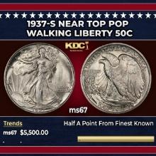1937-s Walking Liberty Half Dollar Near Top Pop 50c ms67 SEGS