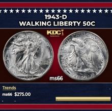 1943-d Walking Liberty Half Dollar 50c Grades ms66