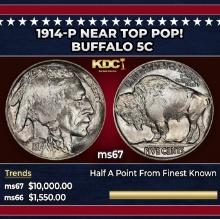 1914-p Buffalo Nickel Near Top Pop! 5c ms67 SEGS