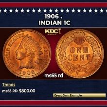 1906 Indian Cent . 1c Grades ms65 rd