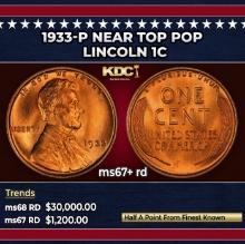 1933-p Lincoln Cent Near Top Pop 1c ms67+ rd SEGS