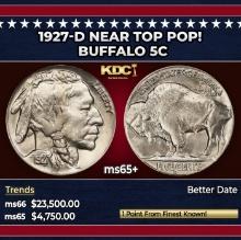 1927-d Buffalo Nickel Near Top Pop! 5c ms65+ SEGS