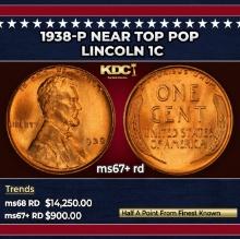 1938-p Lincoln Cent Near Top Pop 1c ms67+ rd SEGS
