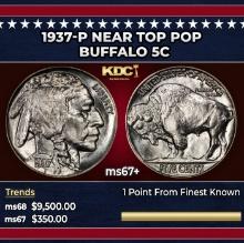 1937-p Buffalo Nickel Near Top Pop 5c ms67+ SEGS