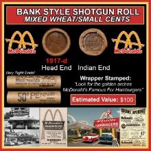 Lincoln Wheat Cent 1c Mixed Roll Orig Brandt McDonalds Wrapper, 1917-d end, Indian other end