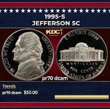 1995-s Proof Jefferson Nickel 5c pr70 dcam SEGS