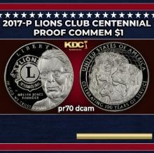 2017-P Lions Club Centennial Proof Modern Commem Dollar $1 pr70 dcam SEGS