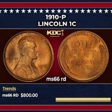 1910-p Lincoln Cent 1c Grades ms66 rd