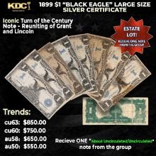 1x 1899 $1 'Black Eagle' Large Size Silver Certificate Grades AU/CU