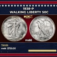 1938-p Walking Liberty Half Dollar 50c Grades ms66