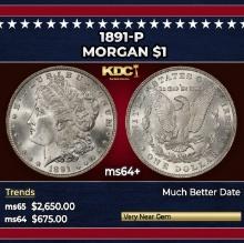 1891-p Morgan Dollar $1 ms64+ SEGS