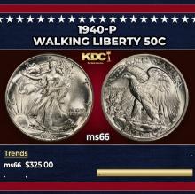 1940-p Walking Liberty Half Dollar 50c Grades ms66