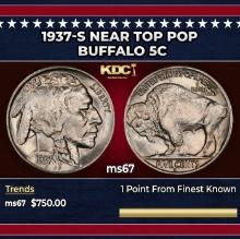 1937-s Buffalo Nickel Near Top Pop 5c ms67 SEGS