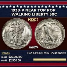 1938-p Walking Liberty Half Dollar Near Top Pop 50c ms67+ SEGS