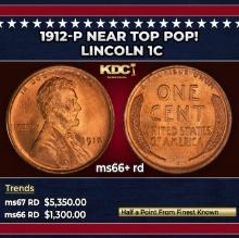 1912-p Lincoln Cent Near Top Pop! 1c ms66+ rd SEGS