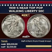 1939-s Walking Liberty Half Dollar Near Top Pop 50c ms67+ SEGS