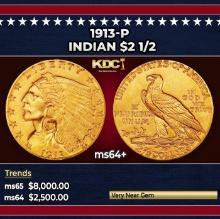 1913-p Gold Indian Quarter Eagle $2 1/2 ms64+ SEGS