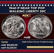 1940-p Walking Liberty Half Dollar Near Top Pop 50c ms68 SEGS