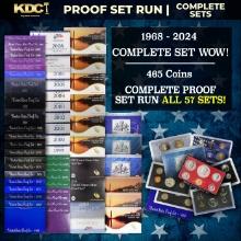 COMPLETE PROOF SET RUN ALL 57 SETS! 1968-2024 465 Coins COMPLETE SET WOW!
