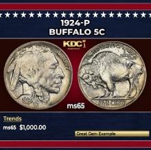 1924-p Buffalo Nickel 5c ms65 SEGS