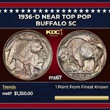 1936-d Buffalo Nickel Near Top Pop 5c ms67 SEGS