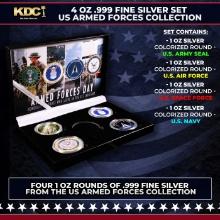 4 OZ .999 Fine Silver Set US Armed Forces Colorized Collection